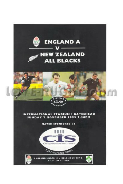 1993 England A v New Zealand  Rugby Programme